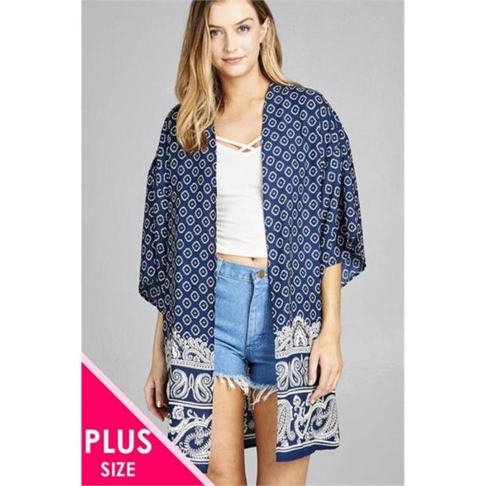 CURVY ROSE OPEN BORDER PRINT WOVEN KIMONO 3 PACK